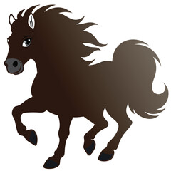 Cartoon Brown Horse Running with Flowing Mane and Tail Illustration