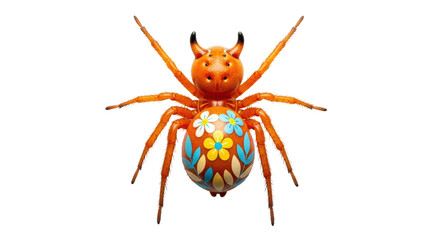 Isolated Orange Jewel Spider with Floral Decorations