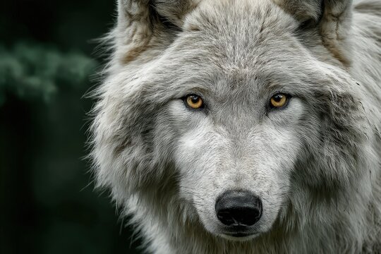 Close-up Portrait of a Gray Wolf with Intense Amber Eyes - Wildlife Photography
