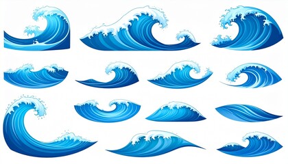 Obraz premium Collection of Blue Ocean Waves Clipart for Design.