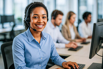 Smiling Customer Service Agent at Work