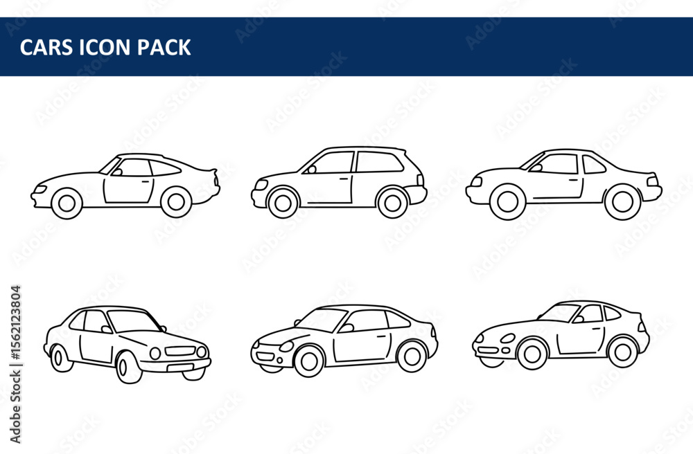 Poster line art illustration of various car models in a graphic design project. side profiles of different 