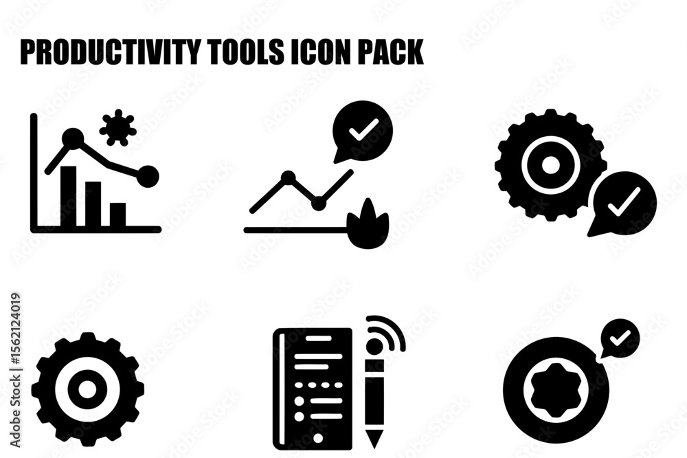 Poster productivity tools icon pack showing various business metrics and productivity tools. collection of 