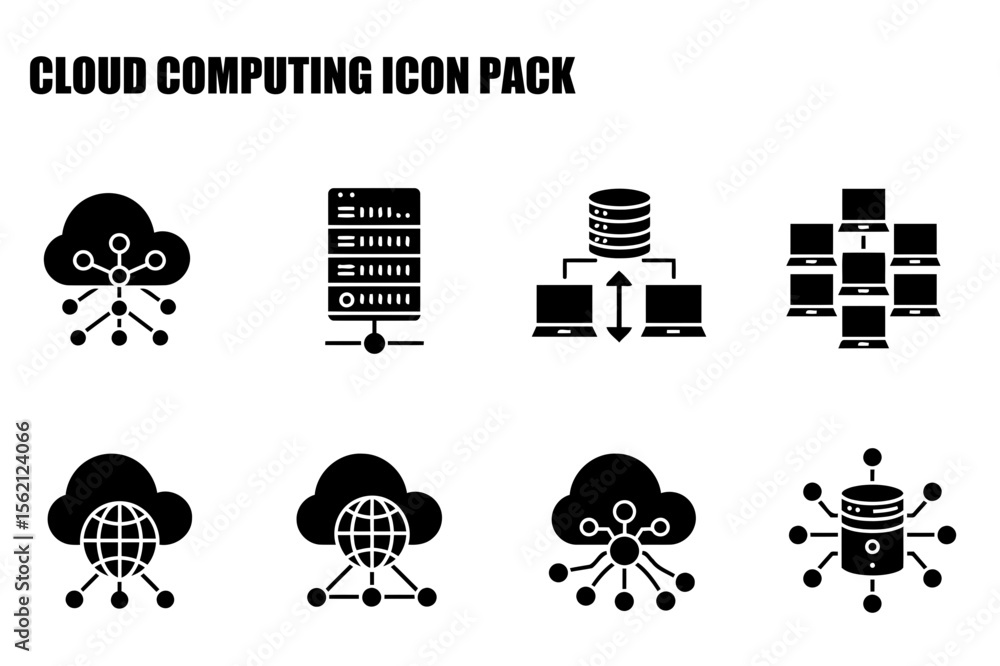 Poster cloud computing icons depicting various network connections and data centers. simple, graphic repres
