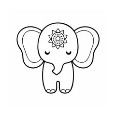 An elephant with a flower on its head, coloring page design animal outline