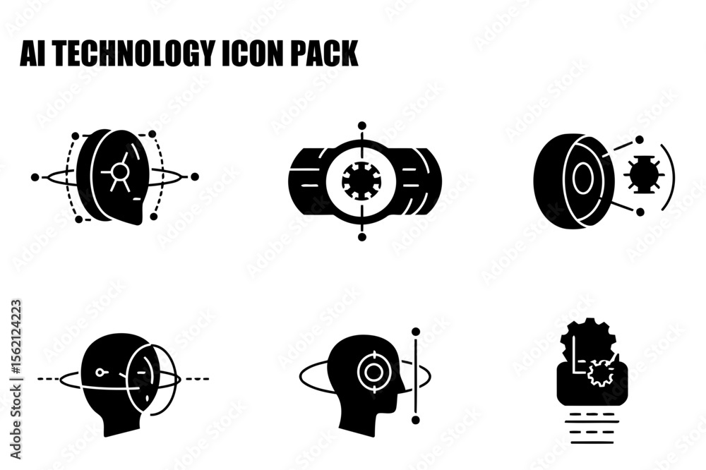 Poster ai technology icon pack depicting various futuristic elements in a simple, modern style. abstract il