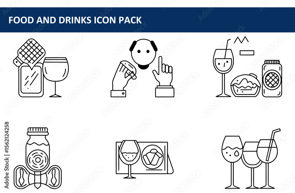 Aufkleber food and drinks icon set with various objects in a simple line art style. food and drink items, incl