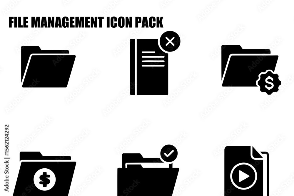 Aufkleber file management icons in a simple, modern style. collection of file folder icons with various action