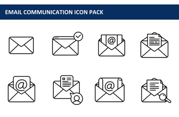 Email communication icons set with various actions in simple line art style. Simple email icons for communication with different actions.