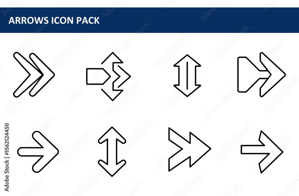Poster set of various directional arrows in a graphic design format. simple, outlined arrow icons in differ