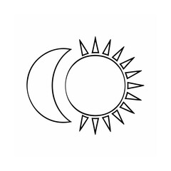Outline sun crescent moon on for kids coloring page night