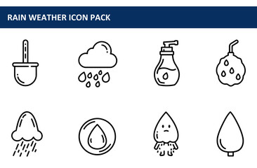 Rain weather icon pack. Simple black line icons for various rain related themes.