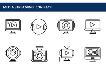 Line art icons depicting various media streaming devices.