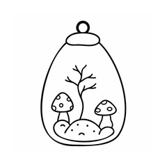 A terrarium with mushrooms a tree for kids coloring page glass