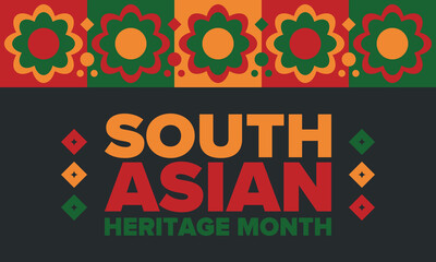 South Asian Heritage Month. Celebrate the diverse cultures and histories of South Asia. Traditional pattern. Creative art poster. Vector illustration