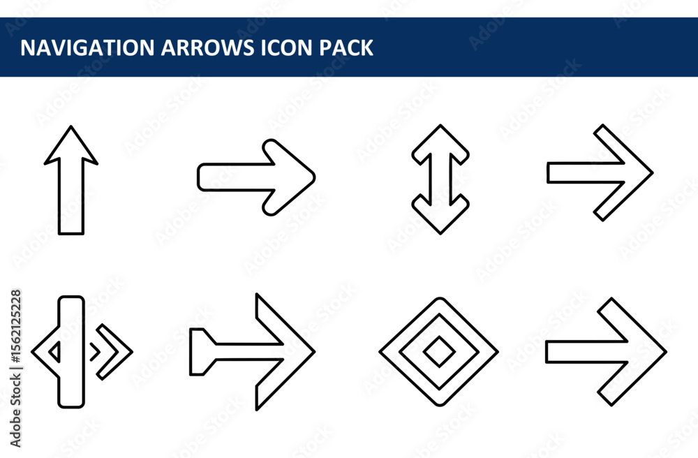 Poster navigation arrows icon pack. various direction indicators in a simple, modern design.