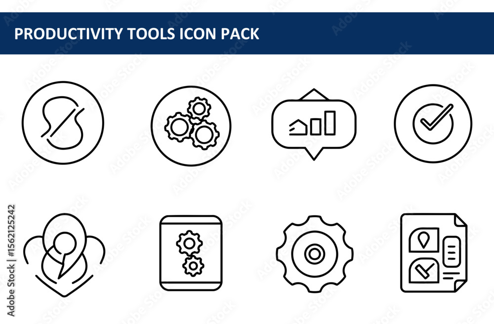 Poster productivity tools icons in a flat design style. simple line art icons of productivity tools for a g