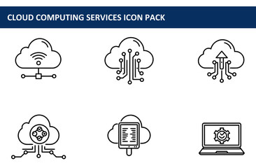 Cloud computing services icon pack. various simple line icons in a white background.