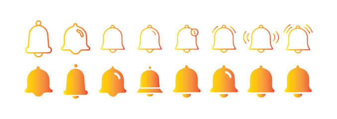 Gradient Notification Bell Icon Set. Modern Alert, Ring, Mute, and Sound Symbols Collection. Victor illustration eps 10