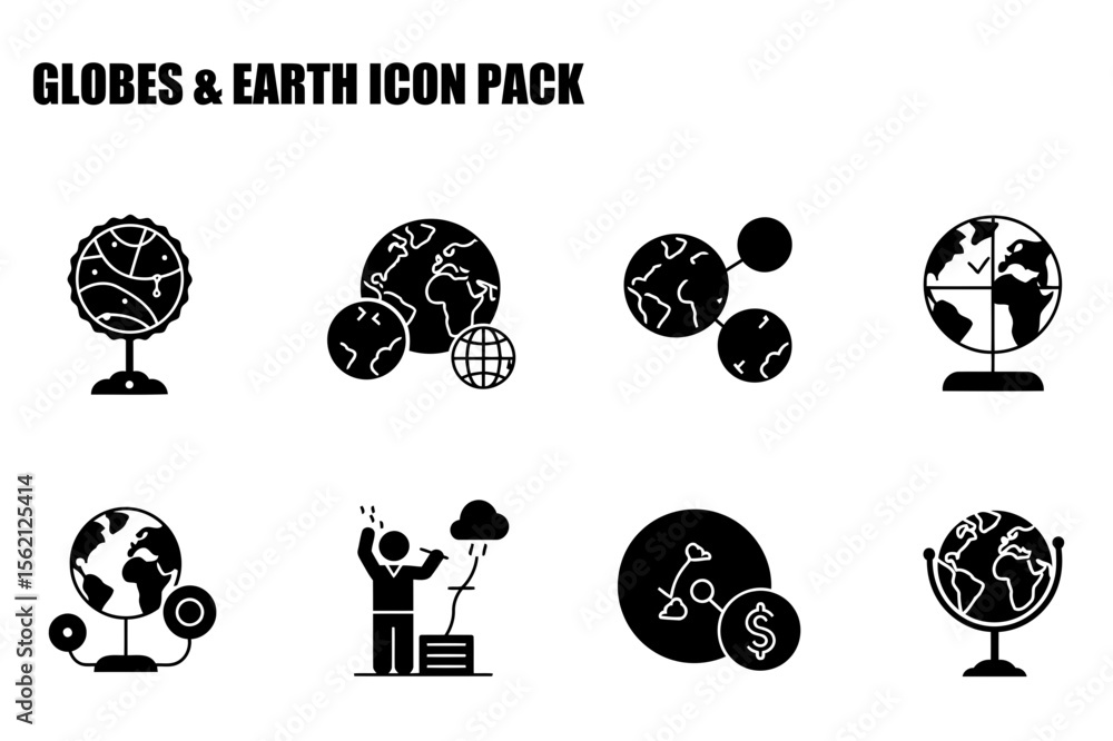 Poster global globes and educational icons in black and white. various globes displayed with an educator ge