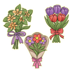 A beautiful set of botanical bouquet vector elements featuring hand-drawn leaves, flowers, and elegant floral arrangements. Perfect for wedding invitations, greeting cards, packaging design, branding,