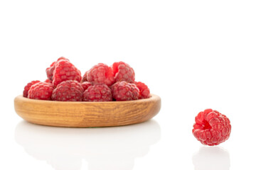 Fresh sweet raspberries isolated on white background, macro.