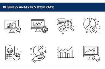 Business analytics icons, showcasing various data visualization tools for professional use in a clean, modern setting.