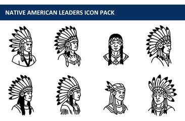 Native American leaders in traditional headdresses, profile view, set against a plain white background. Portraits of diverse male figures in cultural regalia.