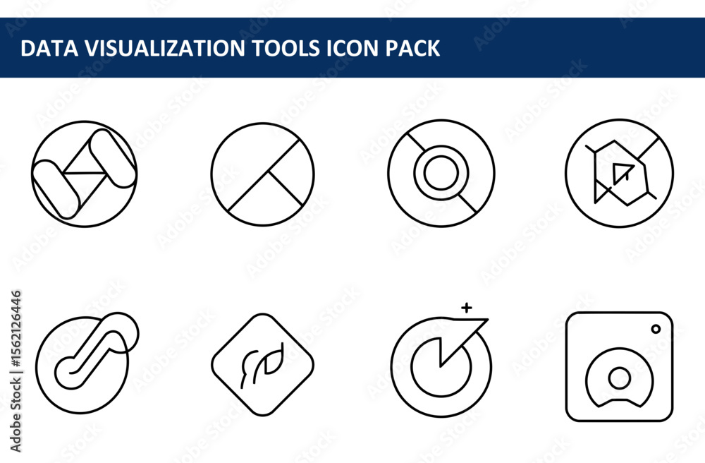 Poster data visualization tools icons in a simple line art style. collection of graphic representations of 