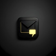 Stylish black and yellow messaging icon with envelope and chat bubble design on dark background