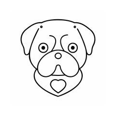 Line art a pug dog head with a heart shape on a animal puppy