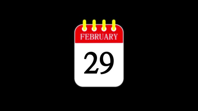 29 february Date Calendar Icon Animation On Black Background.4k video