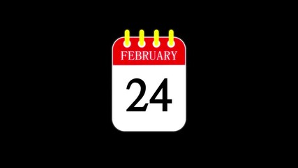 24 february Date Calendar Icon Animation On Black Background.4k video
