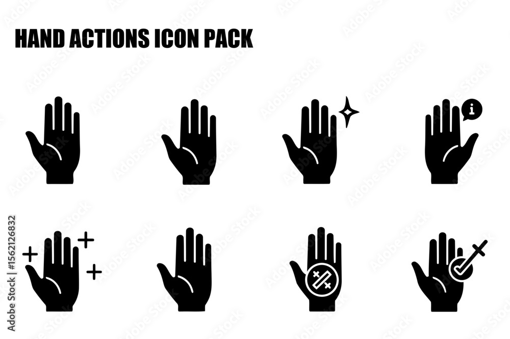 Poster hand actions icon pack depicting various hand gestures. illustrations of hand actions in a clean, mo