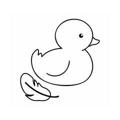 Outline drawing a duck with a feather on a suitable for coloring pages bird