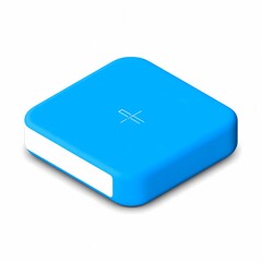 Portable blue charging device for smartphones and gadgets on a white background