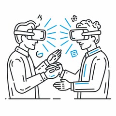 Two people engaging in virtual reality interaction in a modern setting