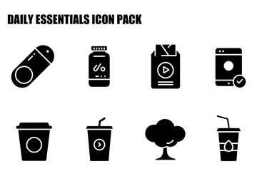 Daily essentials icon pack featuring various everyday items.