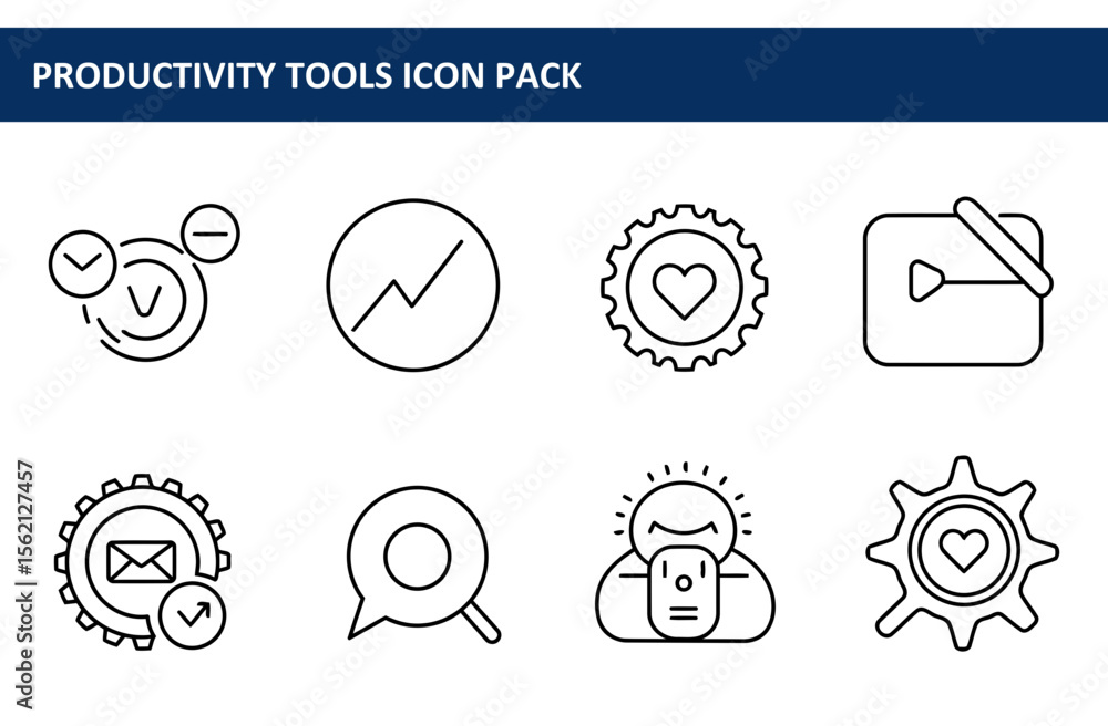 Aufkleber productivity tools icon pack. simple, line art icons for productivity tools, showing various actions