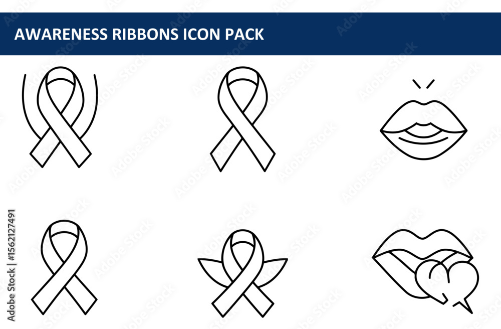 Poster awareness ribbon icons in various designs, showing a ribbon icon set with different patterns. simple