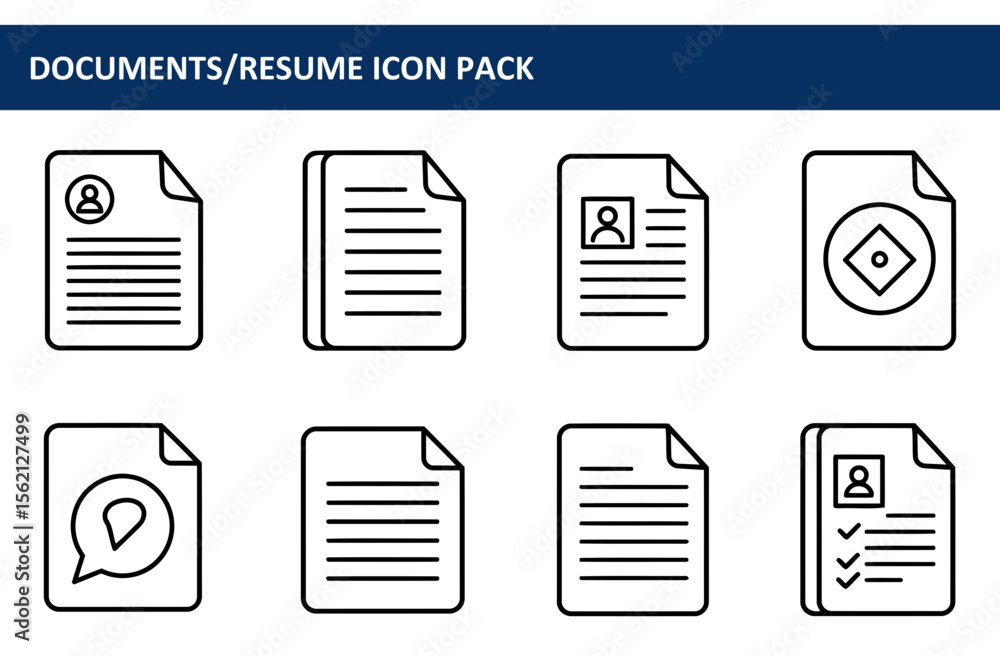 Poster resume icons in various formats. simple, flat-design icons of documents and resumes displayed in a b