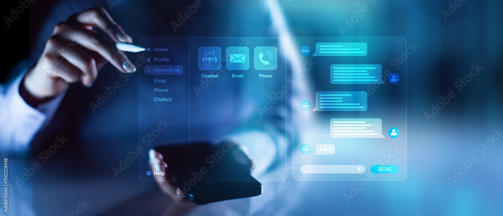 Poster customer support and communication with ai chatbots and virtual assistants on mobile devices.