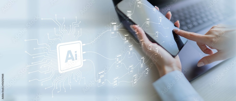 Poster ai and data integration for enhanced decision-making on a wide banner, business and technology conce