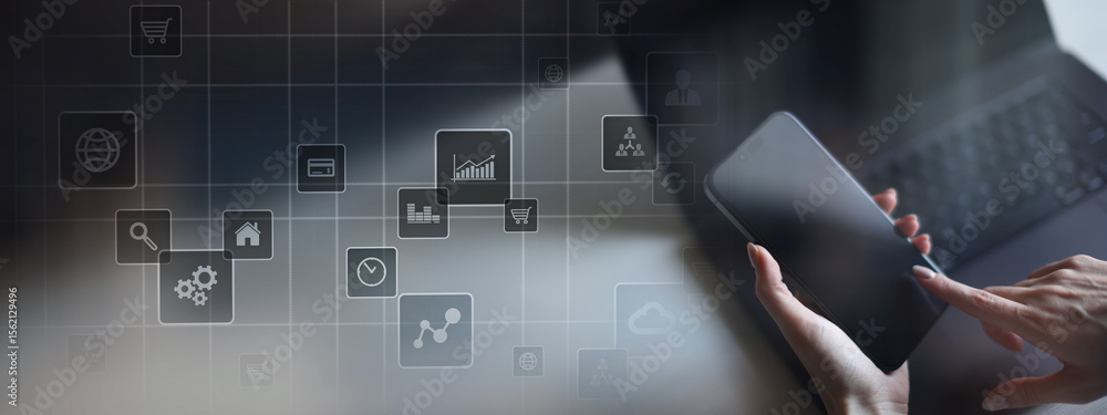 Aufkleber business process optimization and digital transformation: automation and connectivity solutions.