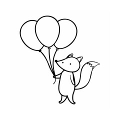 A fox holding three balloons on a animal