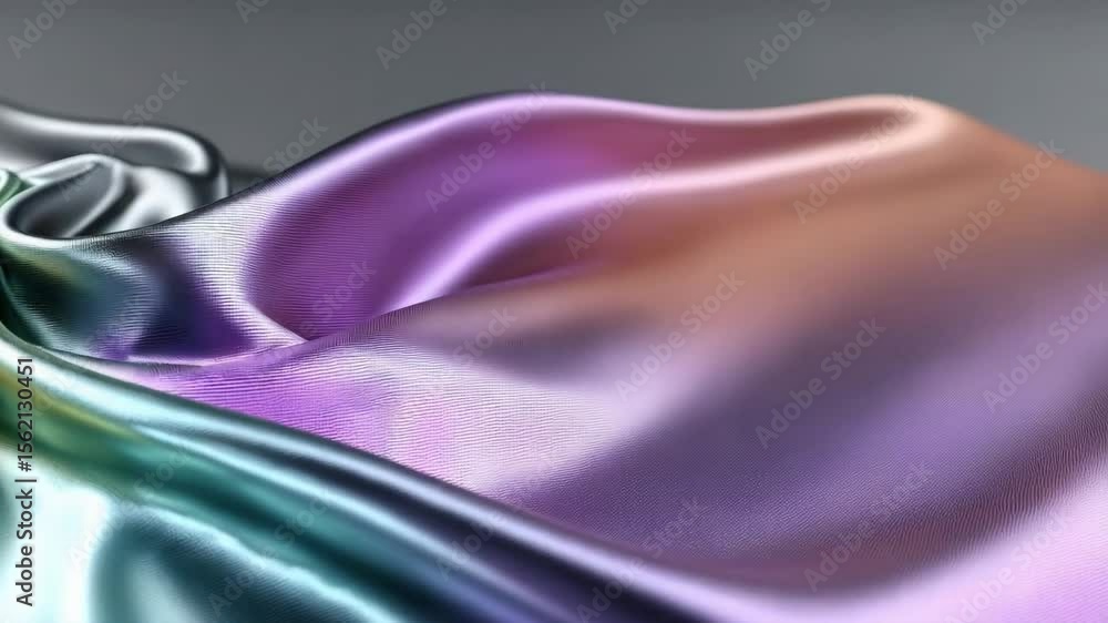 Poster sparkling close-up synthetic colorful silk fabric texture with flowing waves and elegant design