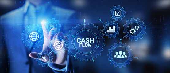 Cash flow button on virtual screen. Business Tehcnology concept.