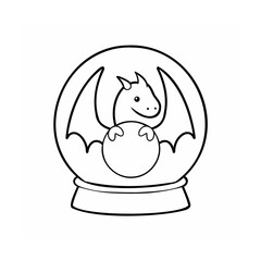 A dragon inside a snow globe with wings a smiling face outline drawing