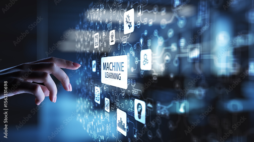 Poster machine deep learning algorithms, artificial intelligence, ai, automation and modern technology in b
