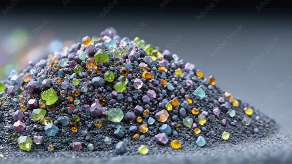 Aufkleber sparkling close-up synthetic colorful crystals and gems piled on a dark surface in studio light